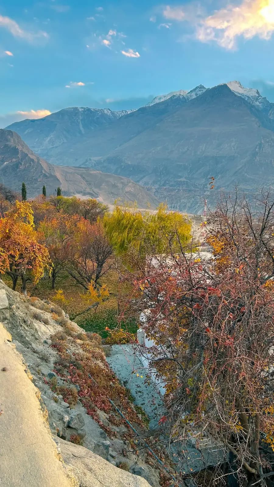 Breathtaking autumn view of Hunza Valley surrounded by Karakoram mountains
